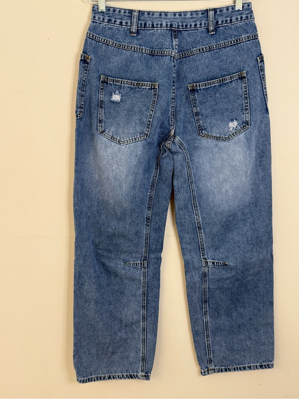 Retro vintage style straight cropped distressed boho grunge jeans SZ LG - Picture 2 of 11